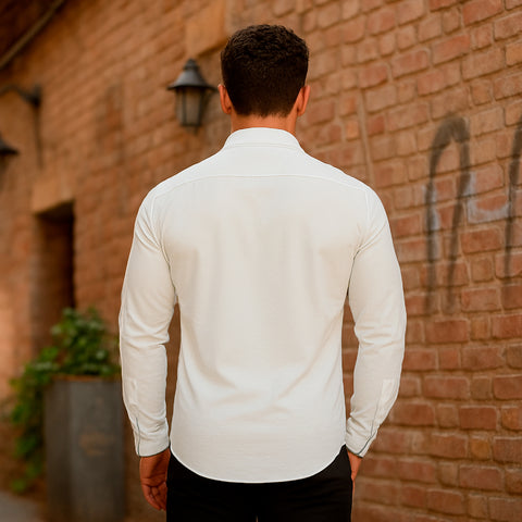 MEN'S SOLID REGULAR FIT FULL SLEEVES SHIRT- WHITE