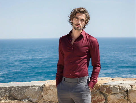 Slim Fit Solid Maroon Shirt
