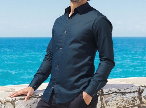 Slim Fit Solid Navy Shirt