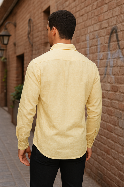 MEN'S SOLID REGULAR FIT FULL SLEEVES SHIRT- LEMON