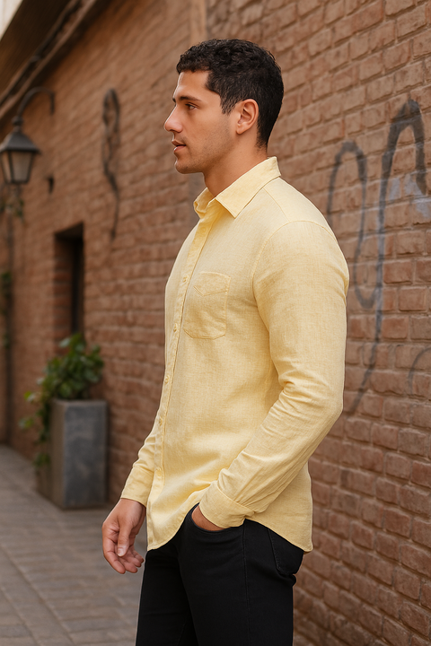 MEN'S SOLID REGULAR FIT FULL SLEEVES SHIRT- LEMON