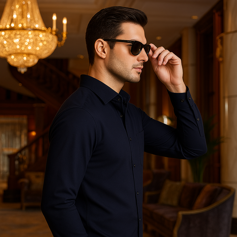 MEN'S SOLID REGULAR FIT FULL SLEEVES SHIRT- NAVY