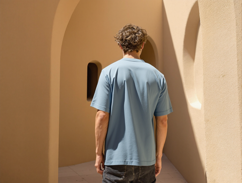 OVERSIZED FIT  GRAPHIC T-SHIRT-SKY BLUE