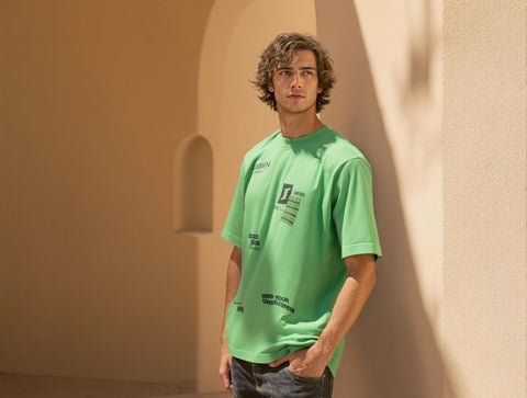 OVERSIZED FIT  GRAPHIC T-SHIRT-BRIGHT OLIVE