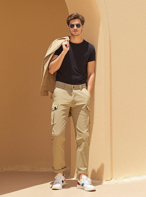 MEN'S CARGO PANTS STRAIGHT FIT- BEIGE