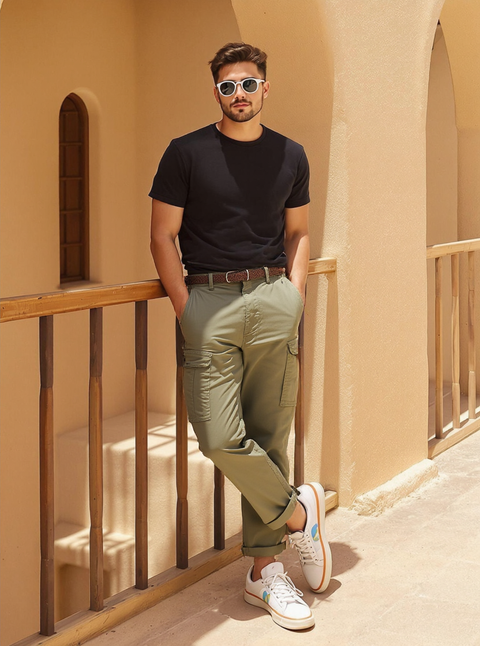 MEN'S CARGO PANTS STRAIGHT FIT- OLIVE